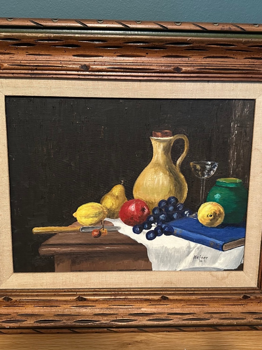 12x16 Vintage Still Life Oil Painting Signed 'Hefner' 1971